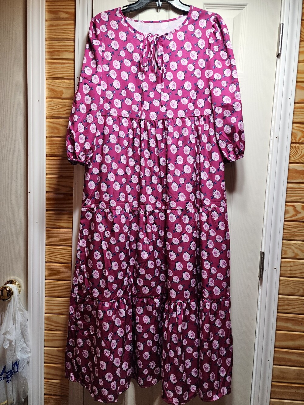 Womens Purple Pink Floral Tiered Long Dress